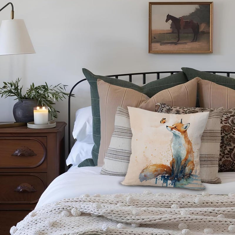 ETVISO Fox Decor Pillow Cover 18x18, Watercolor Fox Animal Butterfly Decorative Throw Pillow Case for Bedroom Living Room Home - Image 3